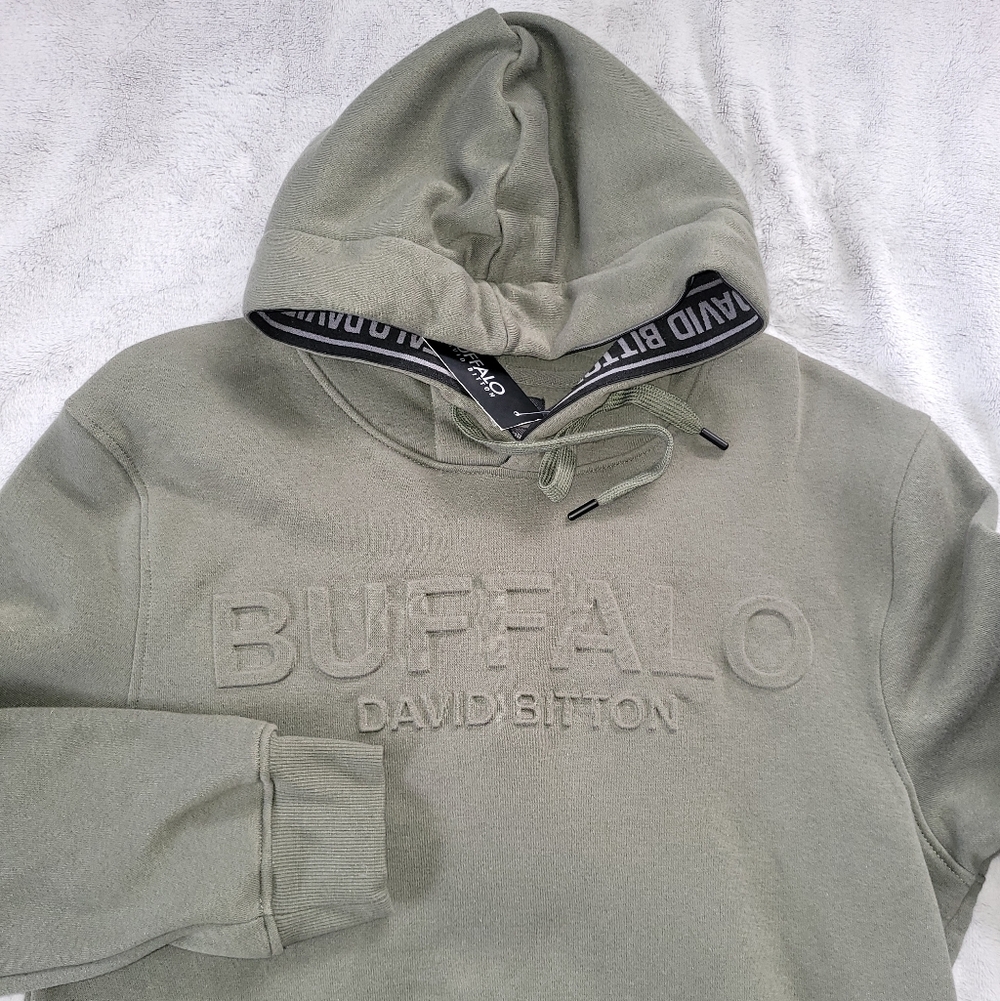 Buffalo David Bitton Mens Medium Embossed Logo Green Hoodie Pocket Fleece Inside